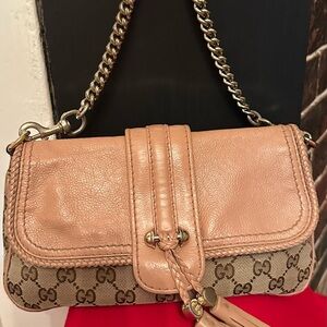 GUCCI Brown Monogram Leather Shoulder Bag